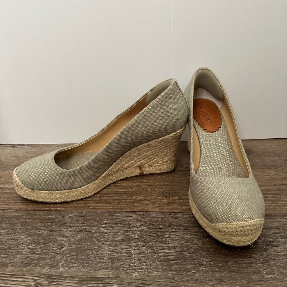 J.Crew Silver Canvas Espadrille Wedge Pumps Metallic Shimmer Shoes 6.5